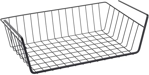 RICOO Cesta Colgante Armario KR001B Organizador de Metal para Cocina 1 Pieza Baño y Oficina 37,5 x 9,5 x 22 cm - Diseño Moderno y Duradero Negro