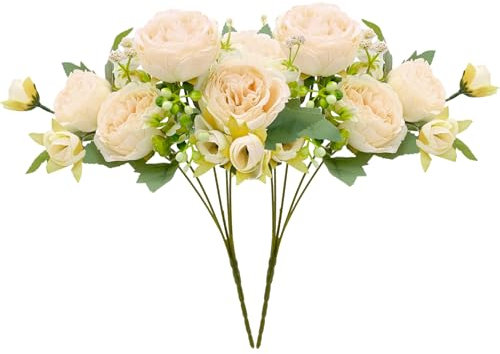 Bakiauli 2 Piezas Peonias Artificiales, Falsas Peonía Ramo Artificial para Decoración del Jardín de la Fiesta del Hogar Fiesta de Boda Arreglos Florales (Champán)