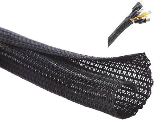 Black Cable Tidy Sleeve,Cord Protector Wire Loom Tubing Cable Sleeve Split Sleeving,Braided Cable Sleeve Split& Self-wrap Sleeving for Usb Cable Power Cord Audio Video Cable(Black,10ft)