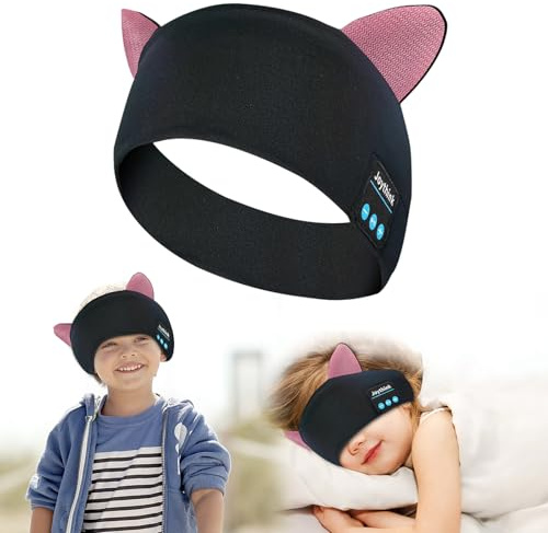 Joythink Casque Bluetooth Enfant pour Dormir, Bandeau Écouteurs Doux avec Masque de Sommeil, Haut-Parleurs Fins Intégrés, Sans Fil, Idéal Voyage Avion, Sieste, Musique,Noir
