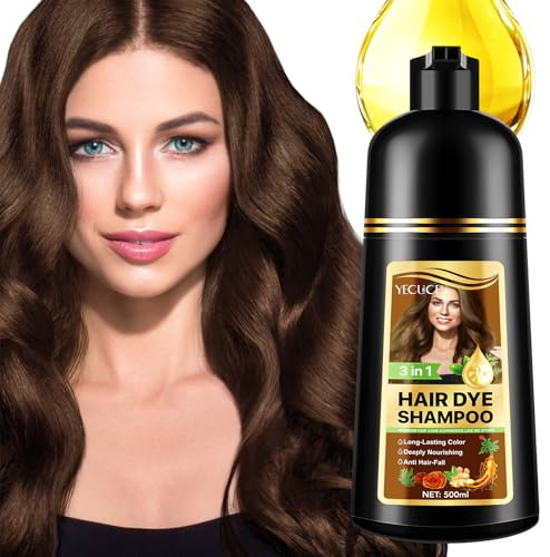 Champú colorante para cabello gris, 5 colores, 3 en 1, de larga duración, champú instantáneo para hombres y mujeres, ingredientes aromáticos (500 ml) (café)