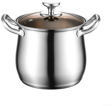 Eawfgtuw Pentola in acciaio inox con coperchio in vetro, 22 cm, pentola per zuppa di grande capacità, per piano cottura a induzione, cottura a vapore, tagliatelle per pasta stufata per 3-4 persone