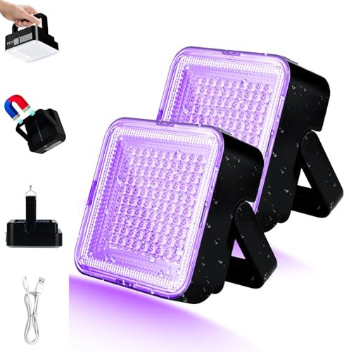 2 Pack Rechargeable Black Light, 60W 5000 mAh Dimmable UV Black Light, 100 LED 395 nM Ultraviolet Blacklight, for Dog Cat Pet Urine Stains Detection, Bed Bug, Scorpions, Bedroom, Camping, Outdoor