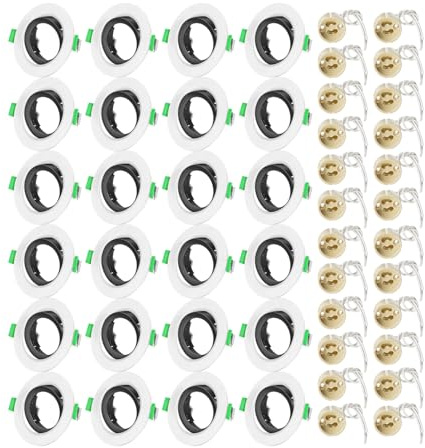Marco Foco Empotrable, Redondo Anillo Exterior Blanco y Anillo Interior Negro, Marco Empotrado Ojo de Buey, Incl. Zócalo GU10 Para, Ángulo Rotable 30°, Para 50mm Lámparas De Led O Halógena, 24 Pack