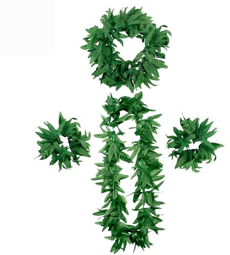 douyif Ghirlanda Hawaiana Tropicale 4Pezzi Corona Hawaiana Fiori Foglie Ghirlande Collane Hawaiane Per Feste Hawaiane Tropicali Jungle Party Compleanno Vacanze Matrimoni Spiagge (b foglia)