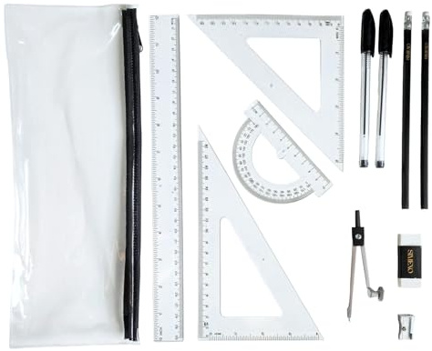 Simexo GCSE Exam Stationery Set – Back to School Kit with Clear Pencil Case, Pens, Geometry Set, Protractor, Compass, Pencils & Ruler – All-in-One Exam Essentials