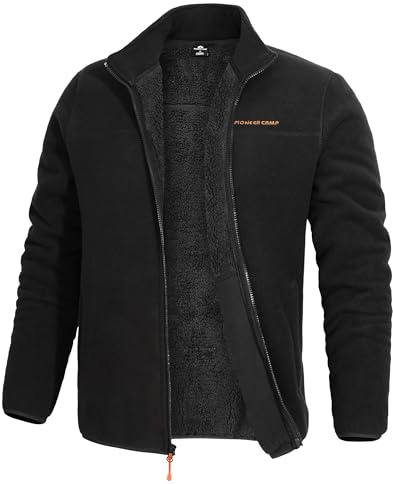 Pioneer Camp Giacca invernale da uomo in pile calda, imbottita in Sherpa, giacca da mezza stagione, giacca da esterno da uomo con tasche, traspirante, antivento, Nero , S