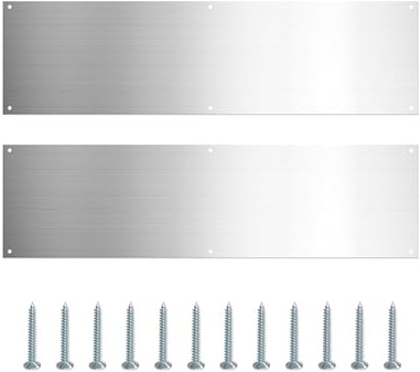Kickplates - Lot de 2 plaques de porte en acier inoxydable - Protection contre les chocs en métal pour portes intérieures et extérieures - Panneau de protection pour porte d'entrée inférieure