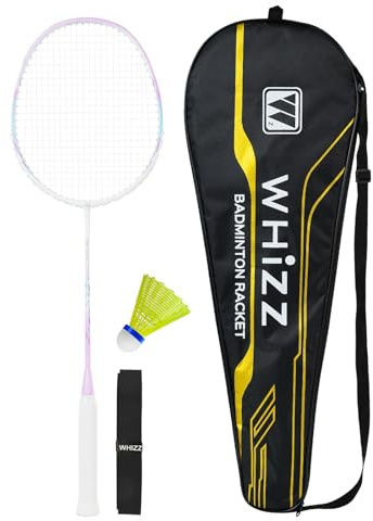 BAIHUALIN WHiZZ Carbon Graphite Badminton Racket, Lightweight Badminton Racquet for Training, Excercise, School Sports, Incl. Shuttlecock, Grip Tape & Carrying Bag, Light Purple