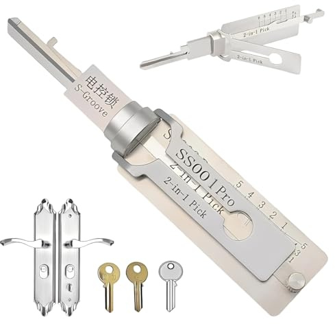 Teegxddy 1 Pieza SS001- Decodificador de llave maestra, ganzuas cerrajeria profesional, herramienta de selección de cerradura 2 en 1, herramientas para acceder fácilmente a las puertas