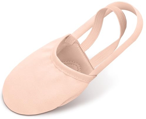 DiULi Half Sole Dance Shoes for Women Girls, Canvas Leather Sole, Pink, S
