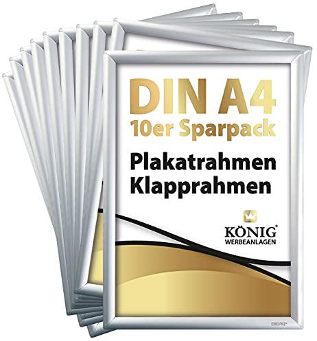 Dreifke 10 Plakatrahmen DIN A4 | 25mm Aluminium Profil, silber | inkl. entspiegelter Schutzscheibe | Alu Klapprahmen Wechselrahmen Posterrahmen | 10er Sparpack