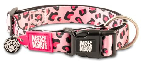 Max & Molly 4897039633585 Leopard Pink Smart Id Halsband, Förlustskyddsprogram för husdjur, XS