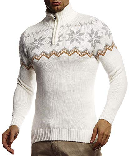 Leif Nelson LN20758 Pull en tricot pour homme, motif norvégien, coupe slim, idéal pour l’hiver ou Noël
