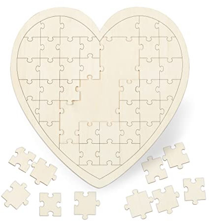 Relaxdays Herzpuzzle XXL, Gästebuch für Hochzeit, Taufe & Geburtstag, 49 Teile zum Beschriften, Holz, BxT 45x45cm, natur