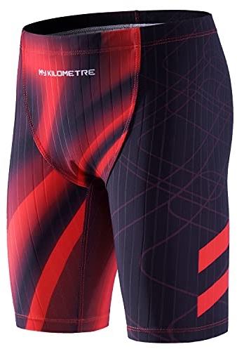 MY KILOMETRE Boy's Jammer Swimsuit Kids Trainning Swim Shorts with Drawstring Endurance Swimming Trunks DarkRed XL