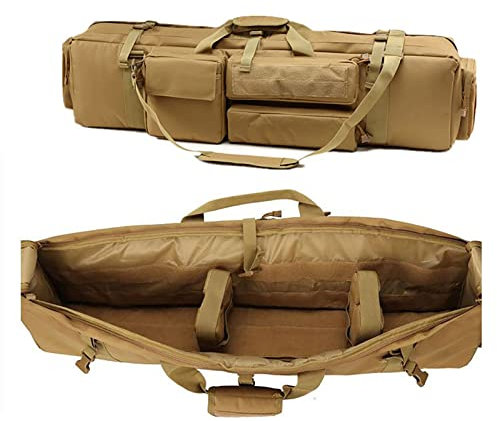 SJASD Waffenkoffer Gewehrtasche Doppel,Taktische Waffentasche 2 Langwaffen,Langwaffentasche/Futteral mit Doppelfach & Aussentaschen, Military Airsoft Gewehr Fall Schutztasche,100cm