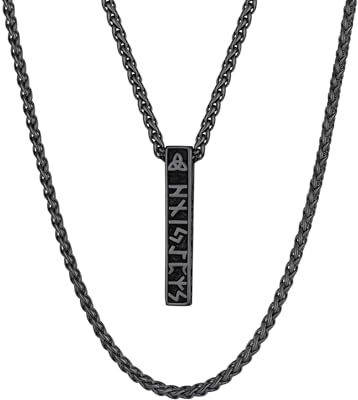 FaithHear Collana Uomo Vichinga Vintage Barra Ciondolo Rune Vichinghe Amuleto del Mito Nordico Collana in Pelle Intrecciata Regalo Compleanno