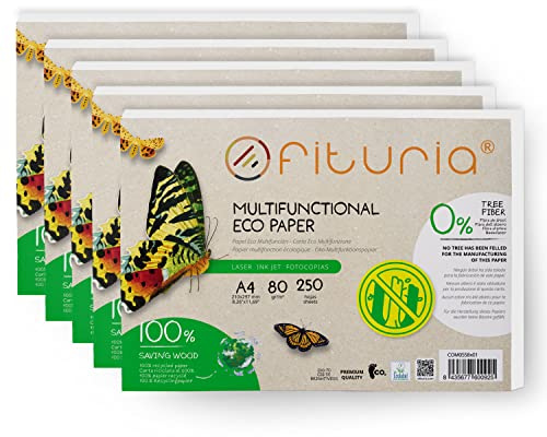 80 g A4 återvunnet papper, 250 ark, 100% återvunnet papper, återvunnet papperspaket med DIN A4-ark, naturlig färg lämplig för laser- och bläckstråleskrivare – Ofituria (5-pack)