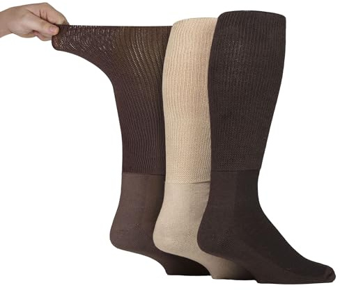 IOMI Knee High Diabetic 3 Pack Bamboo Non Elastic Socks for Swollen Feet | Long Extra Wide Non-Binding Soft Top Socks