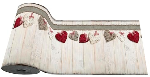Tata Home Tappeto Cucina Antiscivolo Lavabile Passatoia Cucina Corridoio Camera Ingresso Resistente Tappeto Multiuso al Metro Made in italy 52x300 cm Mod.77 Cuori Shabby