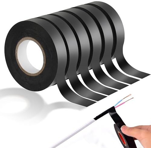 Taiyeestar 6 Rolls Black Electrical Tape, 15mm x 20m Black Tape Strong, PVC Insulation Tape Electrical, Electric Tape for Insulating, Repairing and Protecting Electrical Wires