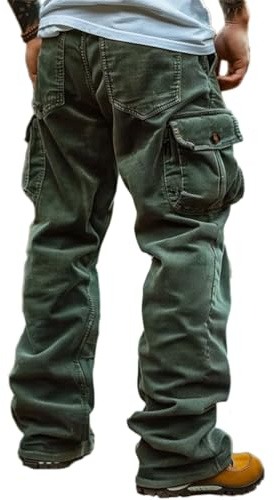 Oanviso Pantalon Cargo en Velours Côtelé Homme Pantalon Jogging Pantalon Coupe Regular Pantalon de Travail en Velours Cargo Pantalon Décontracté avec Poches pour Homme A Vert 3XL