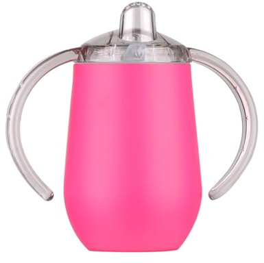 Stgbcst 300 ml drickflaska i rostfritt stål med handtag personlig dryckeskopp i två lager inlärningskopp läckagesäker och bryggande babymugg med anka näbb (transparent magenta)