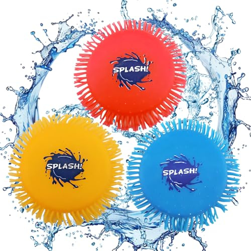 Bogoro Vatten Frisbee uppsättning av 3 Super Sagte Absorberande Vatten Frisbee Leksak Bärbar Återanvändbar Vir Utomhuspool Strand Barn Vuxna Vattenleksaker (Blue, rod, Gul-Ø 17 cm)