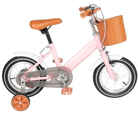 Coniaio Vélo pour fille, 12 avec panier et stabilisateurs, vélo d'apprentissage avec équilibre et pédales pour 2-5 ans, rose