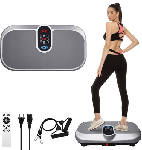Plataforma Vibratoria 150KG, 120 Niveles de Vibración, 9 Programas de Entrenamiento Automáticos, Altavoz Bluetooth, Plataforma Vibración Muscular con Control Remoto y Banda de Resistencia