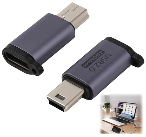 Riybyds 2 Piezas Adaptadores USB C a Mini USB, Tipo C Hemera a Mini USB Macho para Transmisión de Datos y Carga, Compatible con Cámaras Digitales, Ordenadores, GPS y Otros Dispositivos