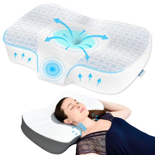 Elviros Adjustable Height Cervical Neck Pillow for Neck and Shoulder Relief | Ergonomic Memory Foam Pillow for Side/ Back/ Stomach Sleepers, Neck Support Medium Firm Pillow for Sleeping