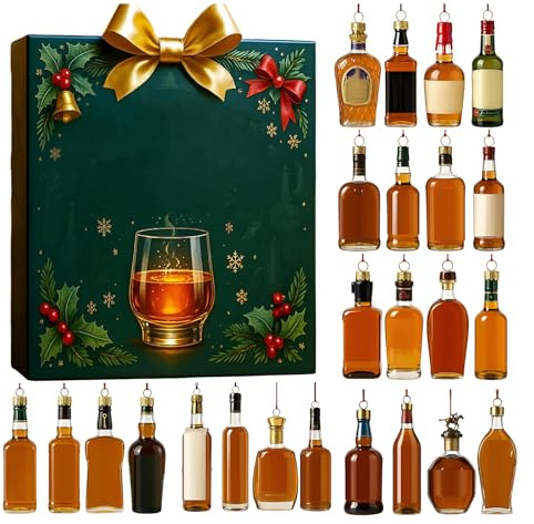 Calendrier De L'avent 2025 Pour Le Whisky Avec 24 Ornements Uniques Pour Le Whisky, Décoration à Suspendre Sur Le Thème Du Whisky Pour Arbre, Maison, Bar Et Cadeaux De Vacances 01
