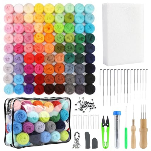Set de Lana de Fieltrar 100 Colores,300g Lana, Agujas y Herramientas