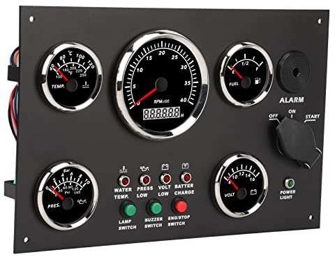 ERYUE Tableau de Bord de Bateau Tableau Bord Multifonctionnel avec Ensemble Jauge 5 Mètres Voltmètre Pression D'huile Température L'eau Yacht Marin pour Bateau Marin RV