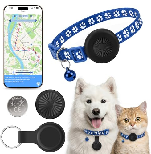 GPS Perros GPS Gatos Compatible con iOS y Android, Localizador GPS Gatos Perros Sin Suscripción, Seguimiento en Tiempo Real, Reproducción de Ruta 7 Días, Resistente al Agua IP67, Collar Ajustable
