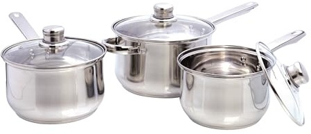 Buckingham Stainless Steel Saucepan Set of 3 Induction Compatible Cookware Pan Pot Set Premium Quality
