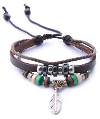 Morella - Bracciale in cuoio per donna, colore: Feder Anhänger, cod. N4-06