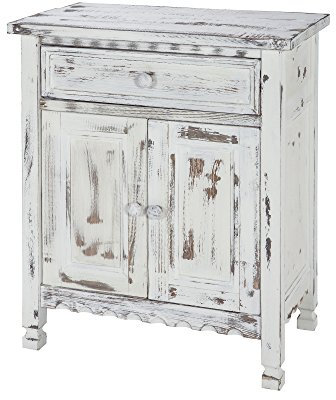 Alaterre Furniture Country Cottage Accent Cabinet with Drawer, Adjustable Shelf & 2 Doors – Modern Farmhouse Sideboard Buffet Storage Cabinet for Living Room, Dining Room or Entryway (White Antique)