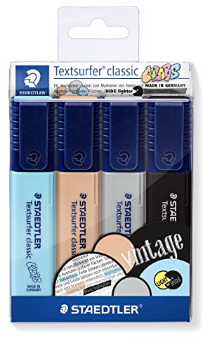 STAEDTLER 364 CWP4 Textsurfer classic 364 Textmarker (hohe Qualität Made in Germany, mit großem Tintenspeicher für extra lange Markierleistung, Etui mit 4 Farben, Vintage)