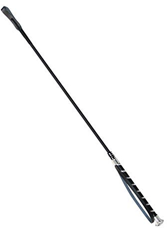 Snowbee Horse and Pony Riding Whip, Black/White - High-Quality Equestrian Riding Crop With Luxury Double Colour Leather Wrapping Handle & Black Hand Loop & H Style Leather Keeper - Size 65cm