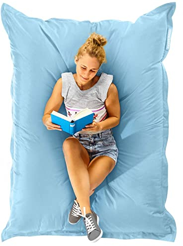 Green Bean© Outdoor Sitzsack XXL 140x180cm 380 Liter Kinder & Erwachsene Bean Bag EPS Perlen Füllung Riesensitzsack Groß Liegekissen Waschbar Wetterfest Lounge Sitzkissen Bodenkissen Pastell Hellblau
