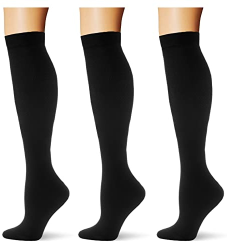 Saniripple (3 pairs) Compression Socks 20-30 mmHg Long Knee High Socks for Women and Men 3 Black S/M