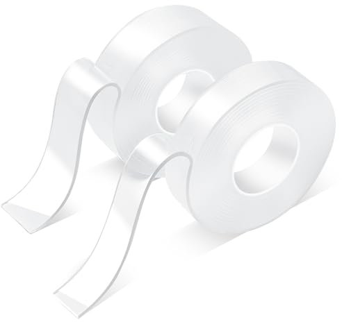 JIOL Double Sided Adhesive Tape Heavy Duty,Extra Large Nano Double Stick Mounting Tapes (2 Rolls,Totall 19.68 FT),Clear Wall Tape Removable DIY Poster Tape Picture Hanging Strips
