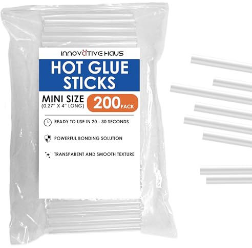 Innovative Haus Mini Hot Glue Sticks (200 Pack) - Fits Mini Glue Guns, 4 x 0.27 - Craft, Bond, Create on Wood, Metal, Glass and More - Transparent, Strong and Quick-Drying