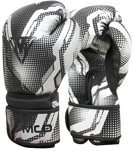 MCD Boxing Gloves Men, Women and Kids 6oz, 8oz, 10oz, 12oz 14oz, 16oz Boxing Training Muay Thai Gloves, Perfect Punch Bag Gloves Boxing Bag Gloves MMA Sparring Gloves (Silver Black, 6oz)