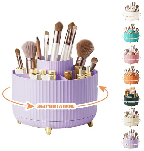 Organizador de maquillaje giratorio 360°, soporte para pinceles de maquillaje, almacenamiento de cosméticos con 5 compartimentos, organizador de tocador esthetic para decoración de habitaciones