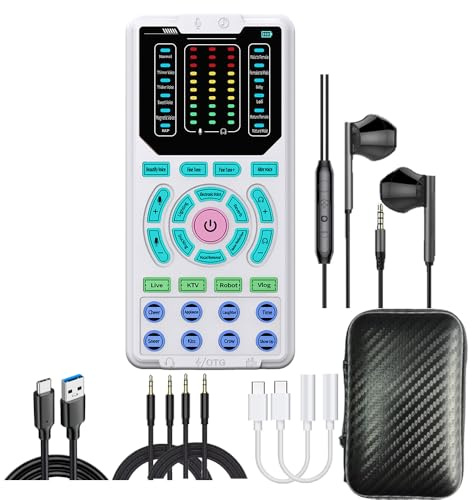 Portable Voice Changer Sound Card Set (with Headphones and converters), Compatible with Phones/Computers/Xbox/PS5, etc. 16 Sound Effects, Ideal for Gaming, Calls, and Live Streaming.