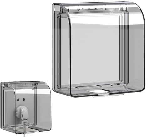 1 Pcs UK Socket Cover Box for Baby Pet Safety, Self-Adhesive 86 Type Childproof Electrical Outlet Plug Cover Box Waterproof Splashes, Light Switch Guard Protector Cover for Home Safety (Black Clear)